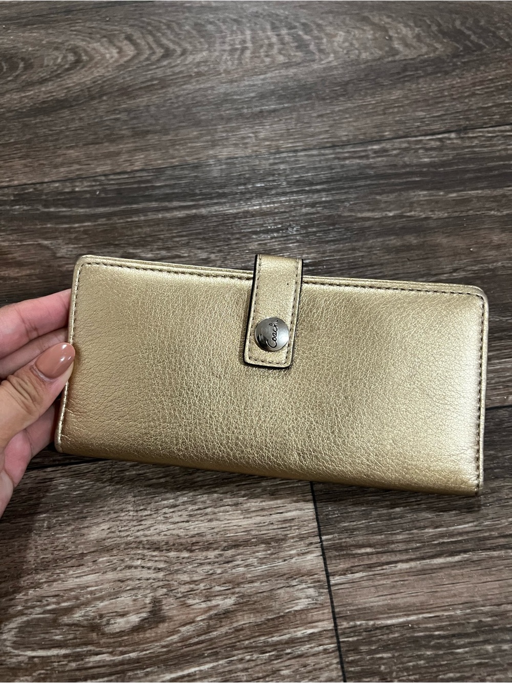 Coach Vintage Gold Leather Card Bill Wallet Clutch with Snap Closure
